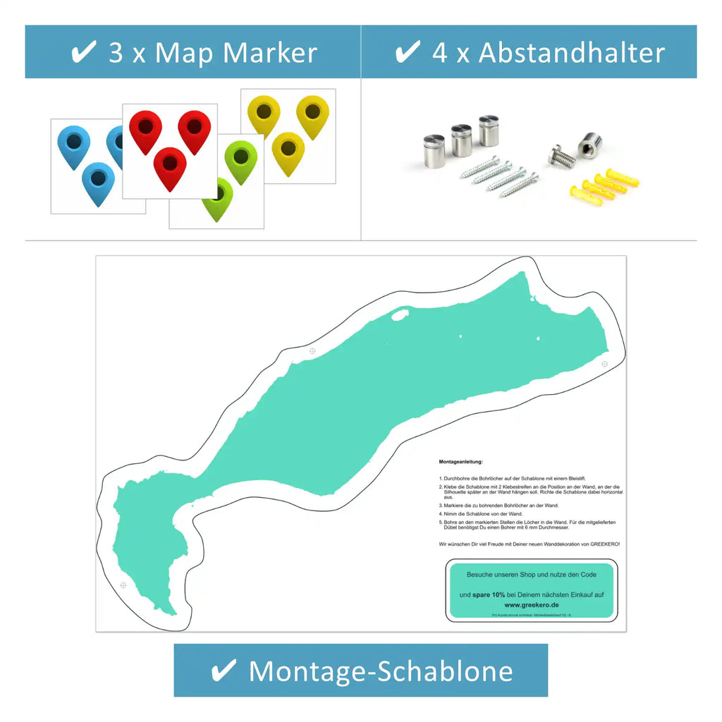 Kos Island Silhouette Contour Outline - Greece Wall Decoration