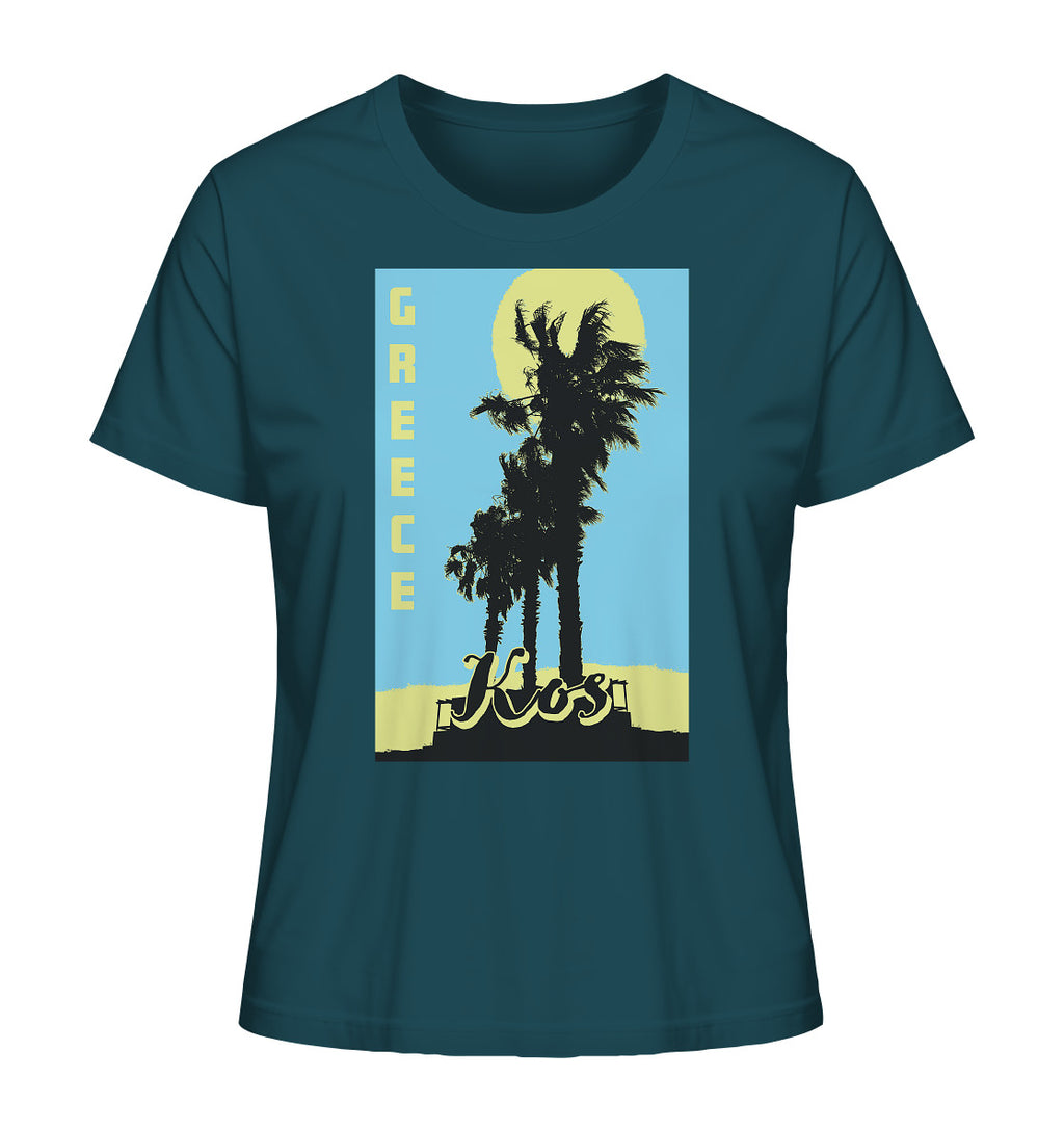 Black palm trees & Yellow sun Kos Greece - Ladies Organic Shirt