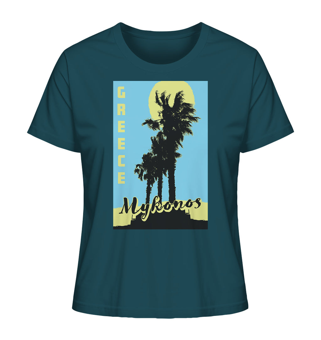 Black palm trees & Yellow sun Mykonos Greece - Ladies Organic Shirt