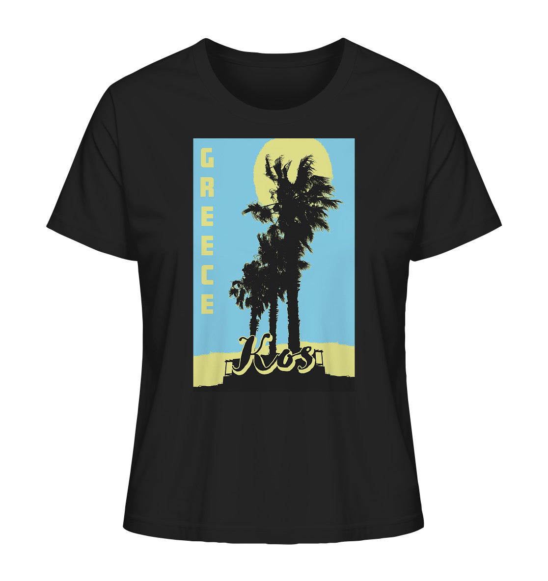 Black palm trees & Yellow sun Kos Greece - Ladies Organic Shirt