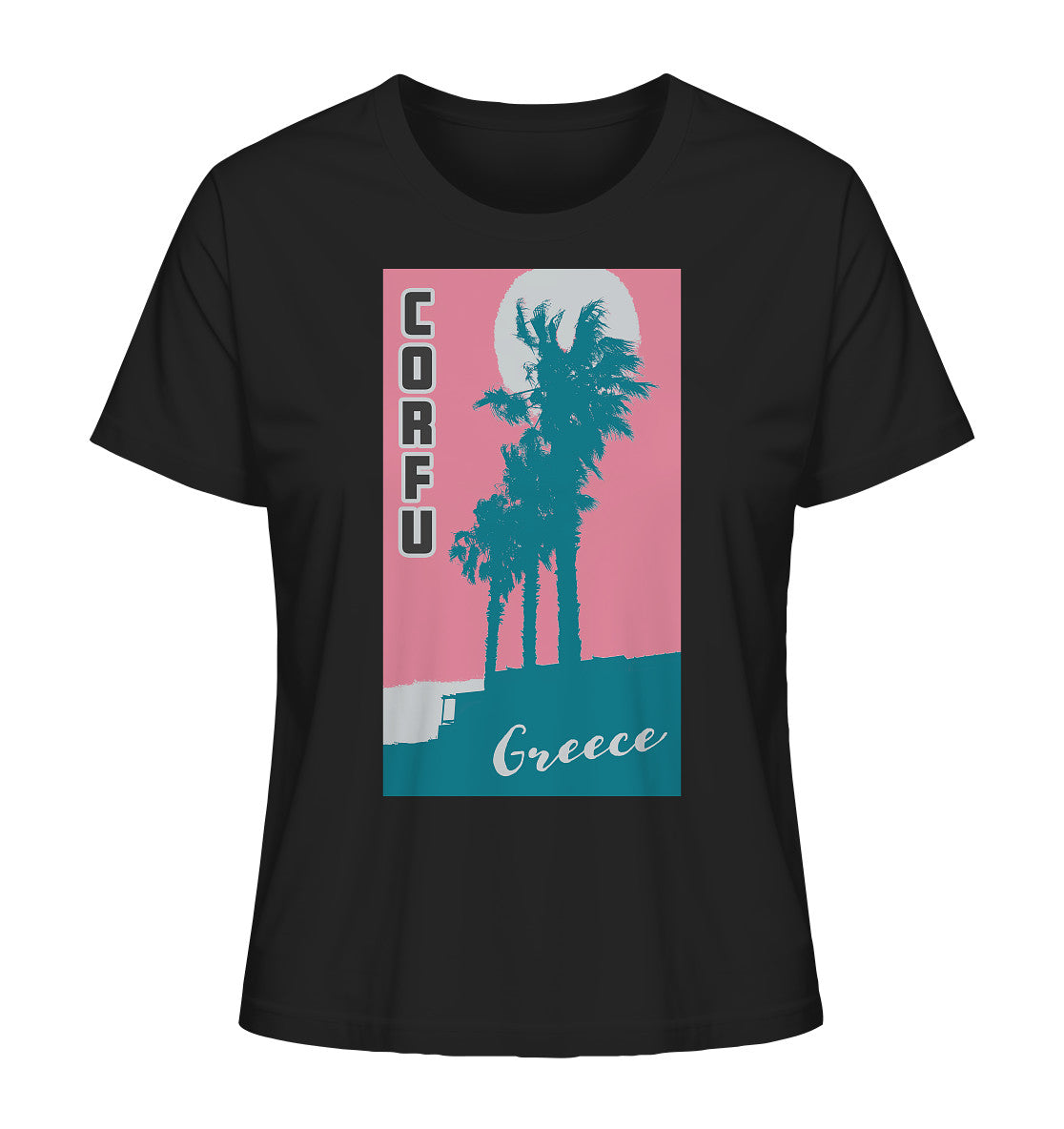 Palm trees & Pink Sky Corfu Greece - Ladies Organic Shirt