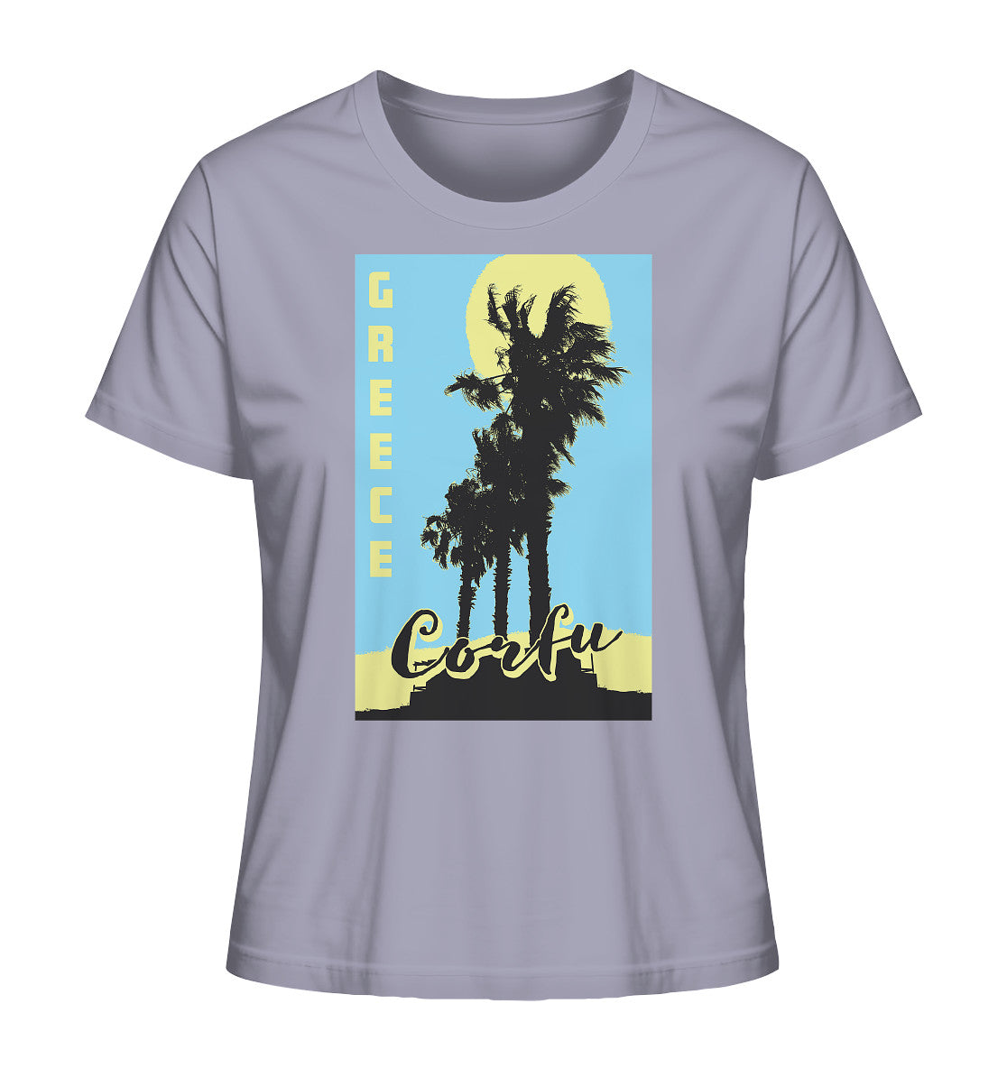 Black palm trees & Yellow sun Corfu Greece - Ladies Organic Shirt