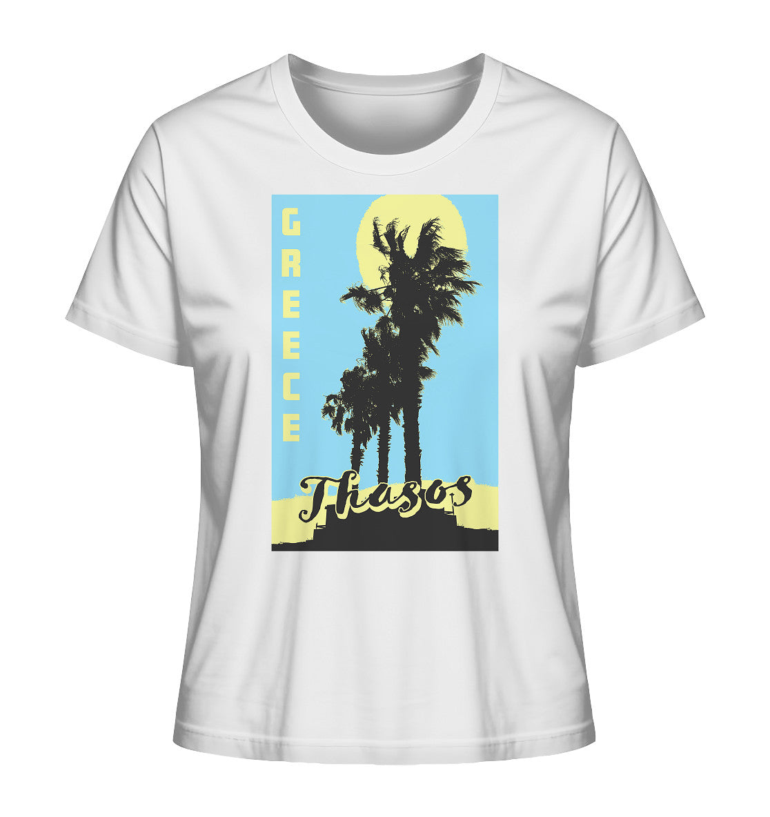 Black palm trees & Yellow sun Thasos Greece - Ladies Organic Shirt