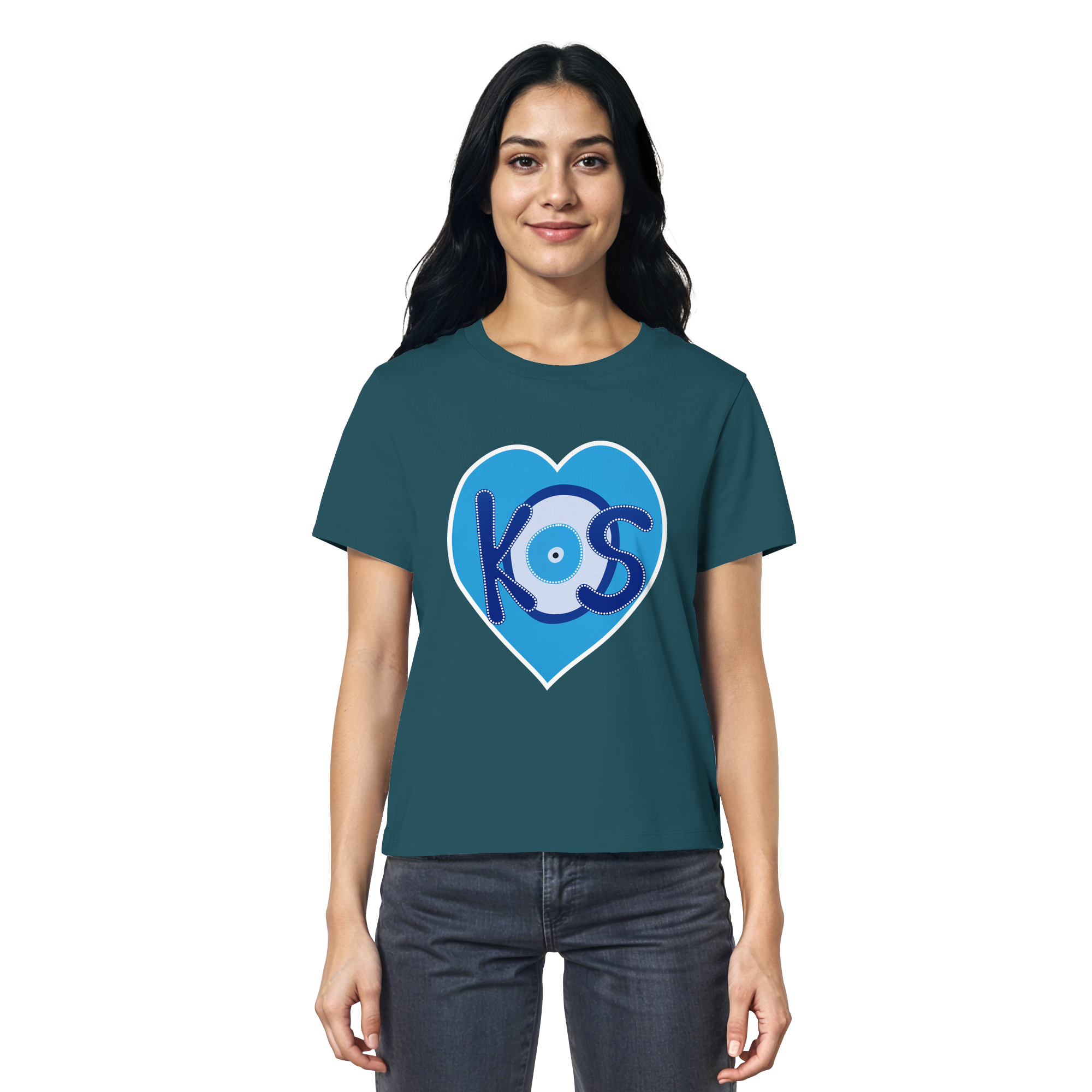 Kos - Blaues Herz - Ladies Organic Shirt