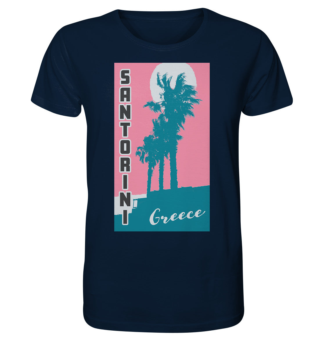 Palm trees & Pink Sky Santorini Greece - Organic Shirt