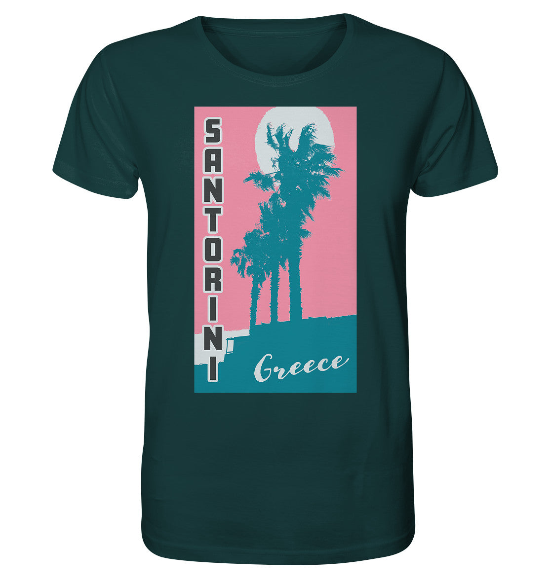 Palm trees & Pink Sky Santorini Greece - Organic Shirt