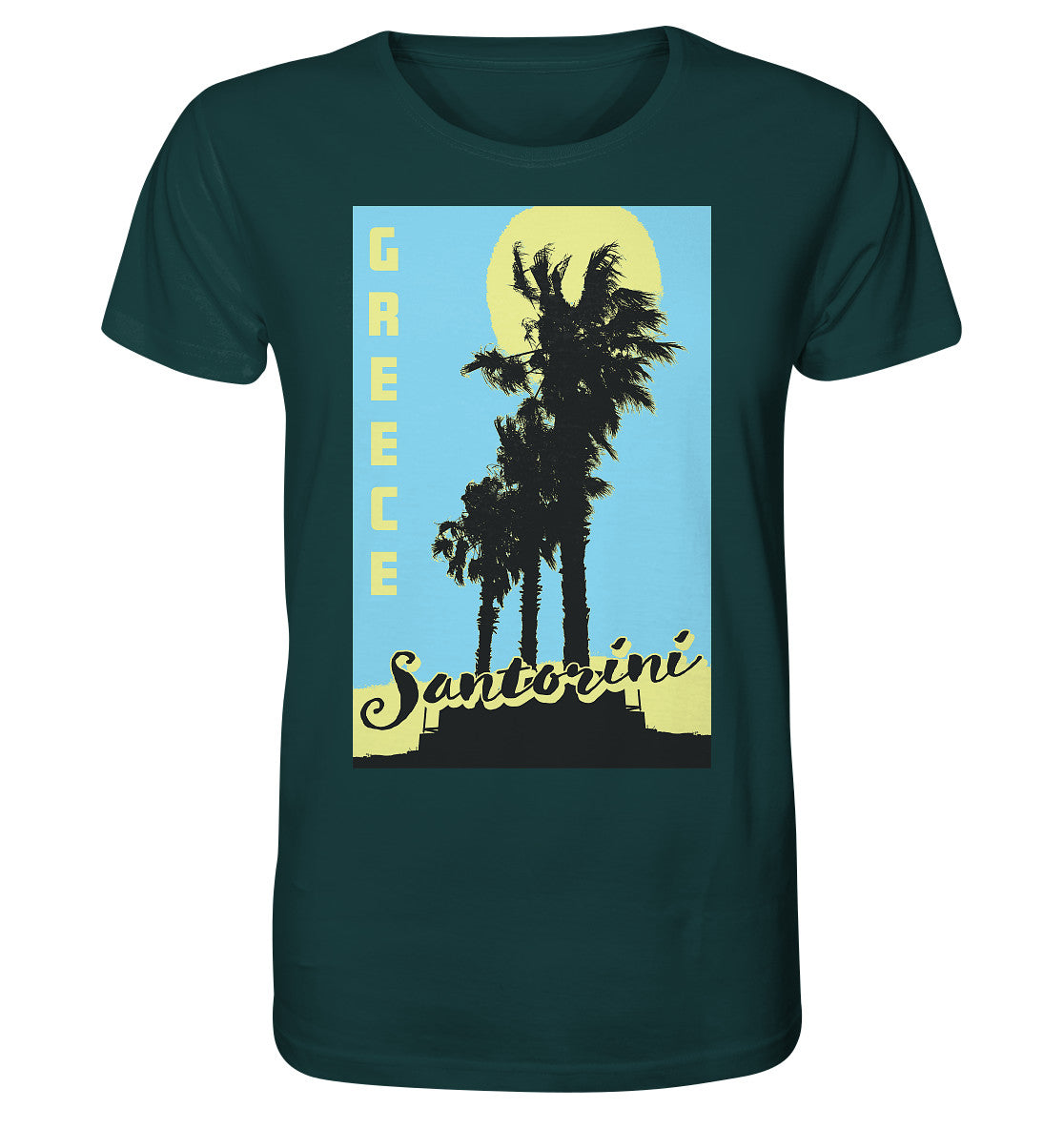 Black palm trees & Yellow sun Santorini Greece - Organic Shirt