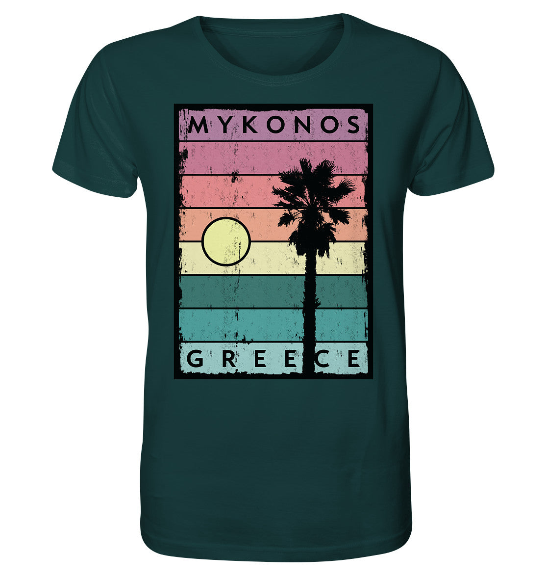 Sunset strips & Palm tree Mykonos Greece - Organic Shirt