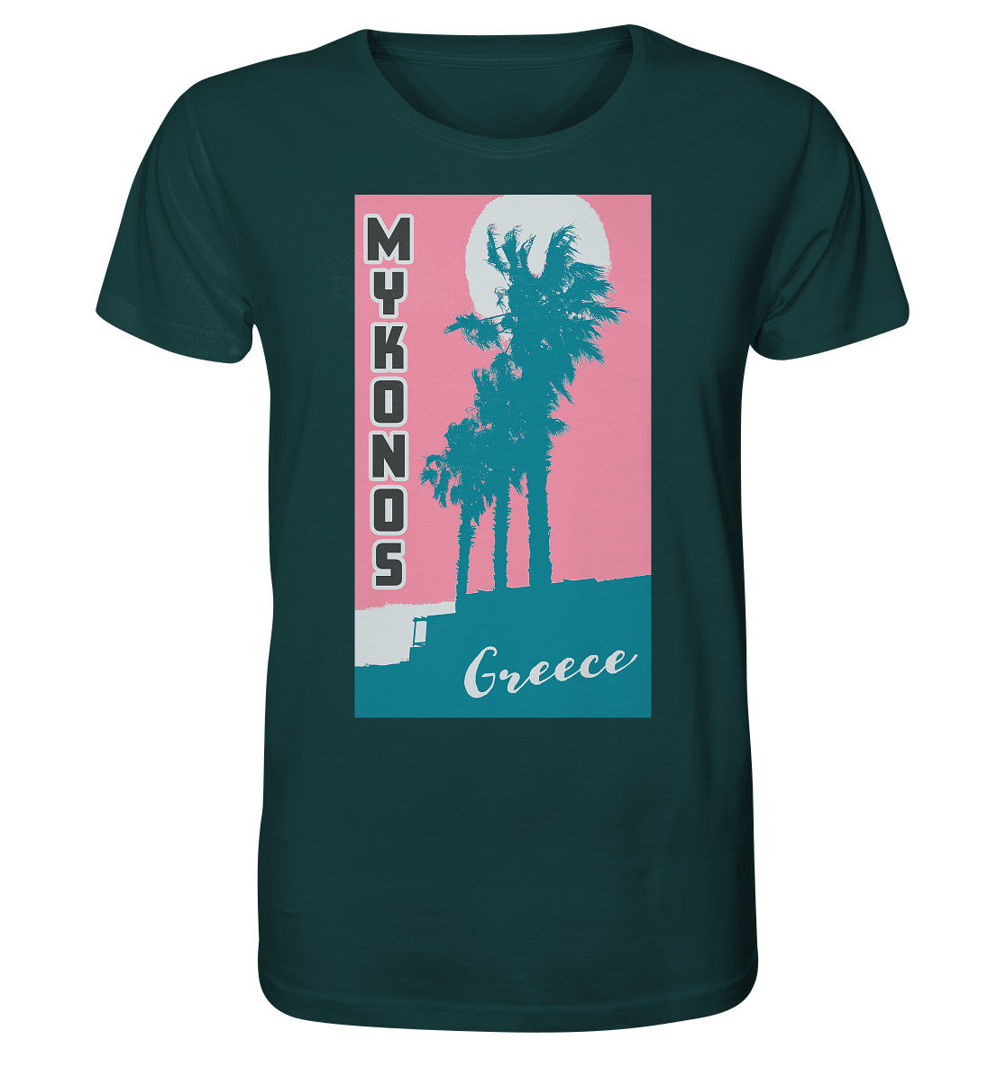 Palm trees & Pink Sky Mykonos Greece - Organic Shirt