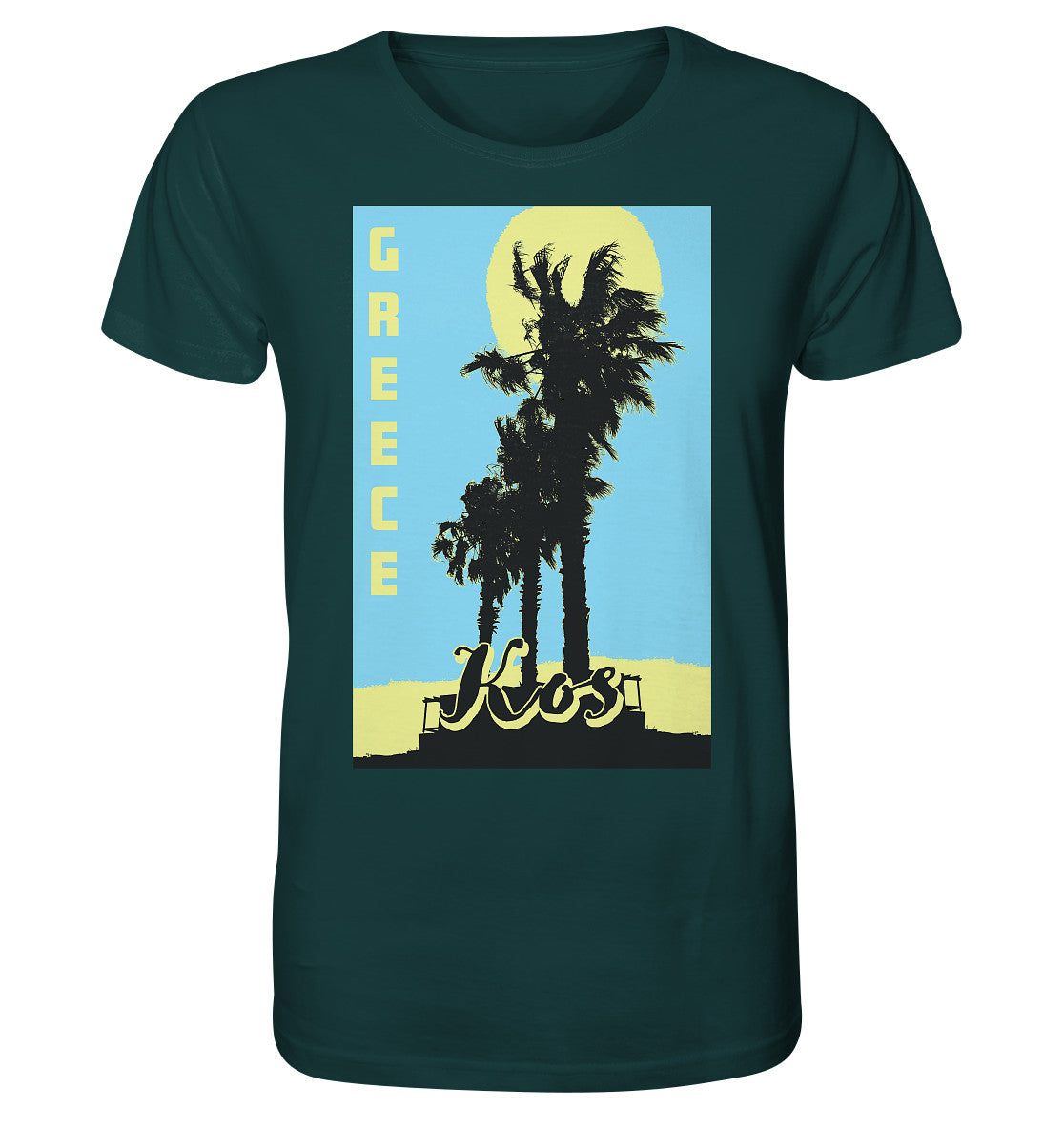 Black palm trees & Yellow sun Kos Greece - Organic Shirt