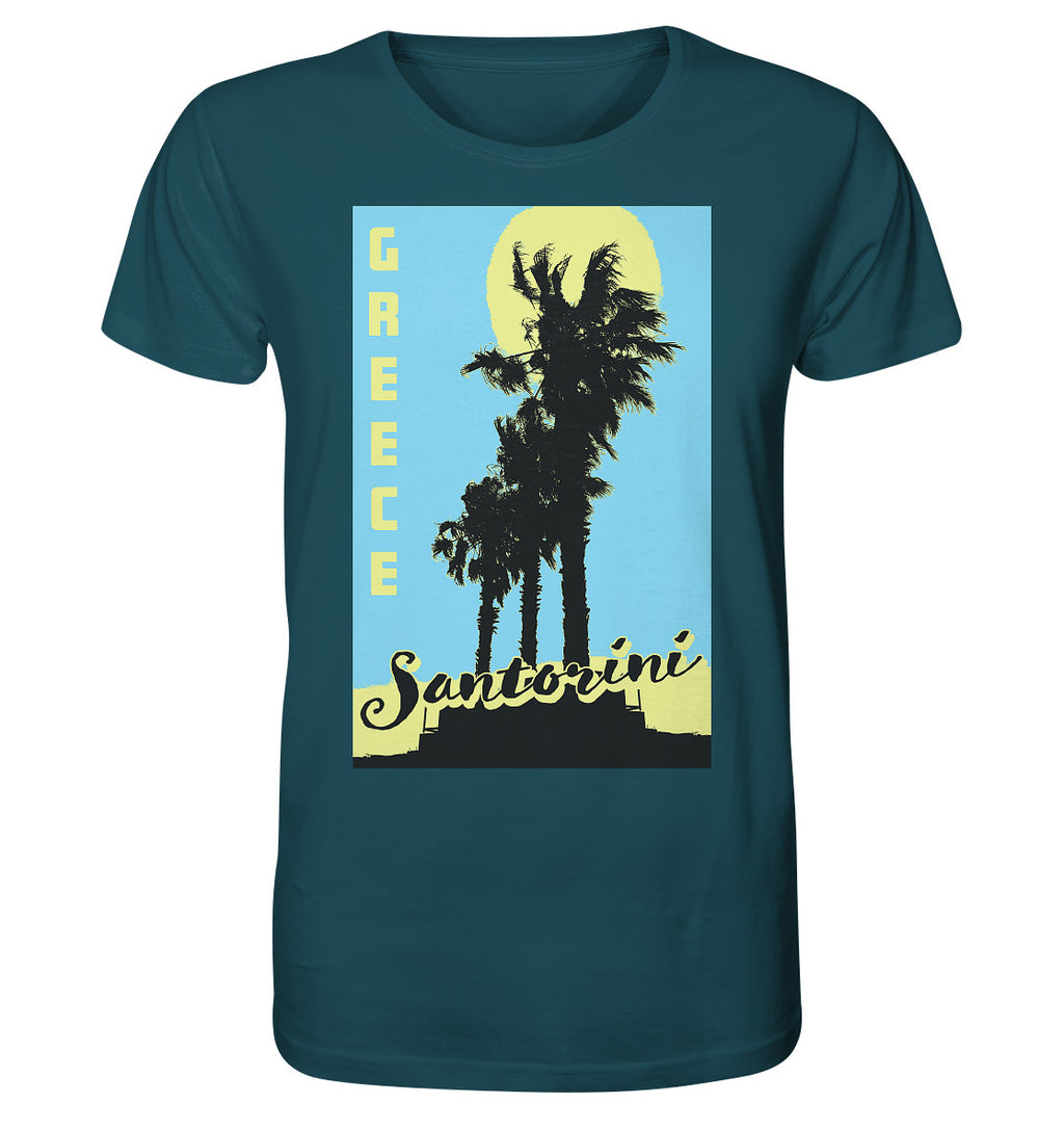 Black palm trees & Yellow sun Santorini Greece - Organic Shirt