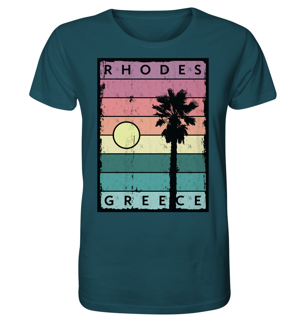Rayures coucher de soleil et palmier Rhodes Grèce - Chemise biologique