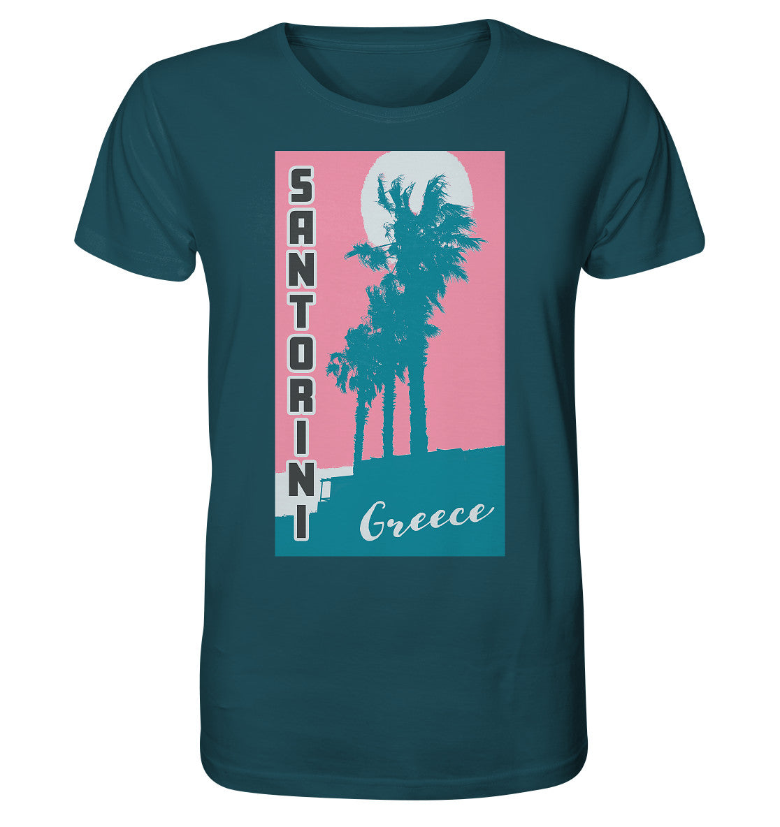 Palm trees & Pink Sky Santorini Greece - Organic Shirt