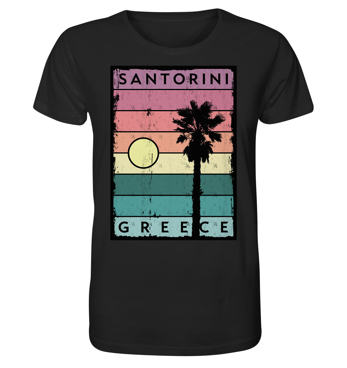 Sunset strips & Palm tree Santorini Greece - Organic Shirt