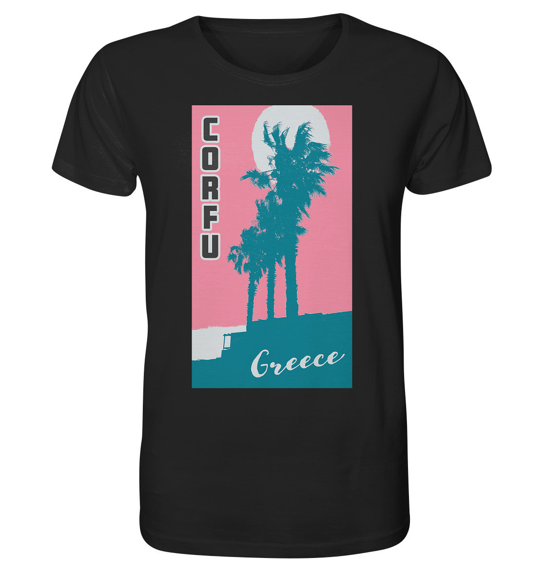 Palm trees & Pink Sky Corfu Greece - Organic Shirt