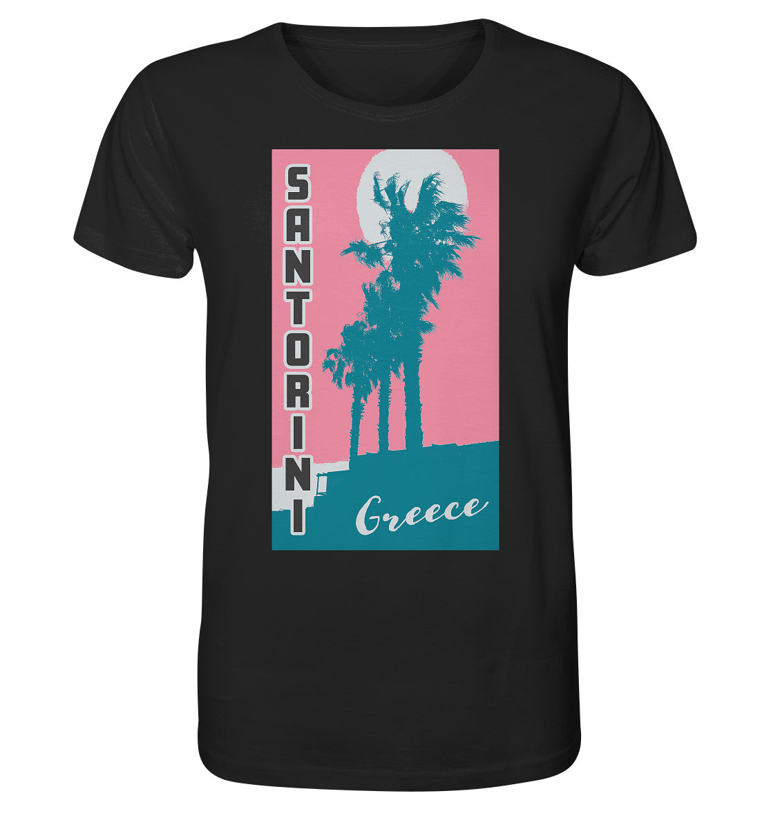 Palm trees & Pink Sky Santorini Greece - Organic Shirt