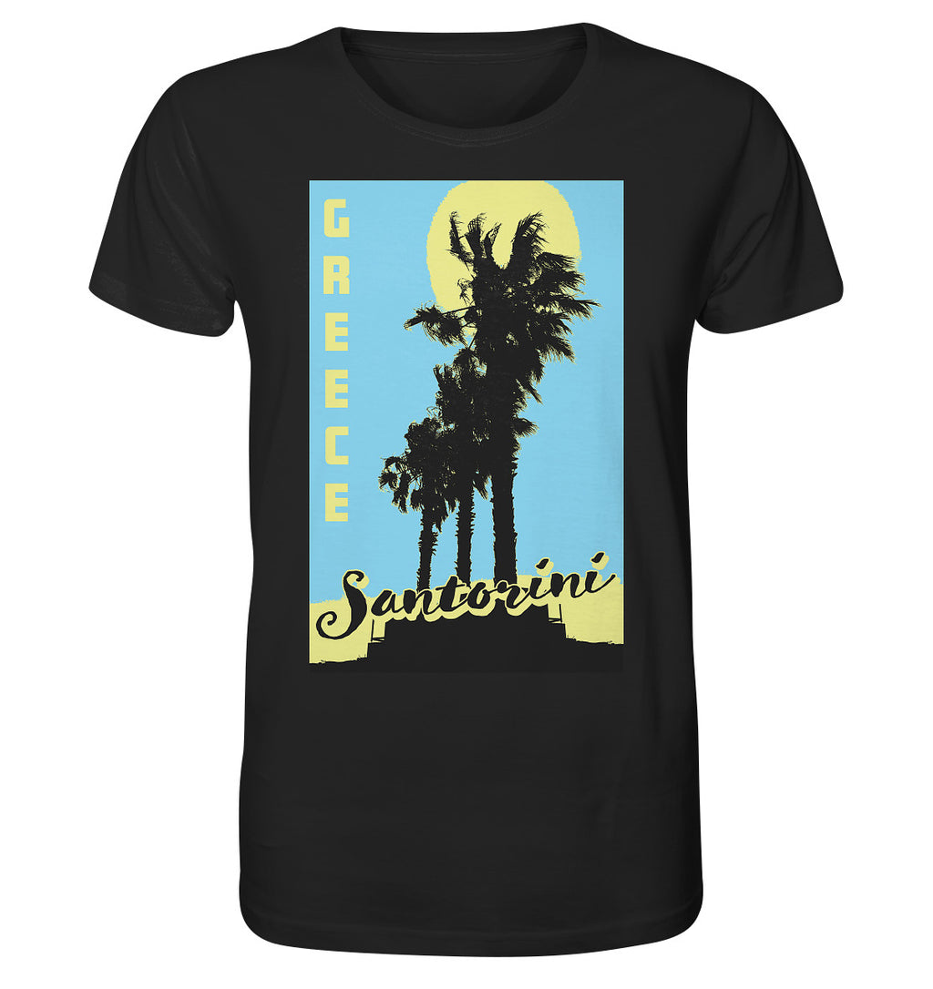 Black palm trees & Yellow sun Santorini Greece - Organic Shirt