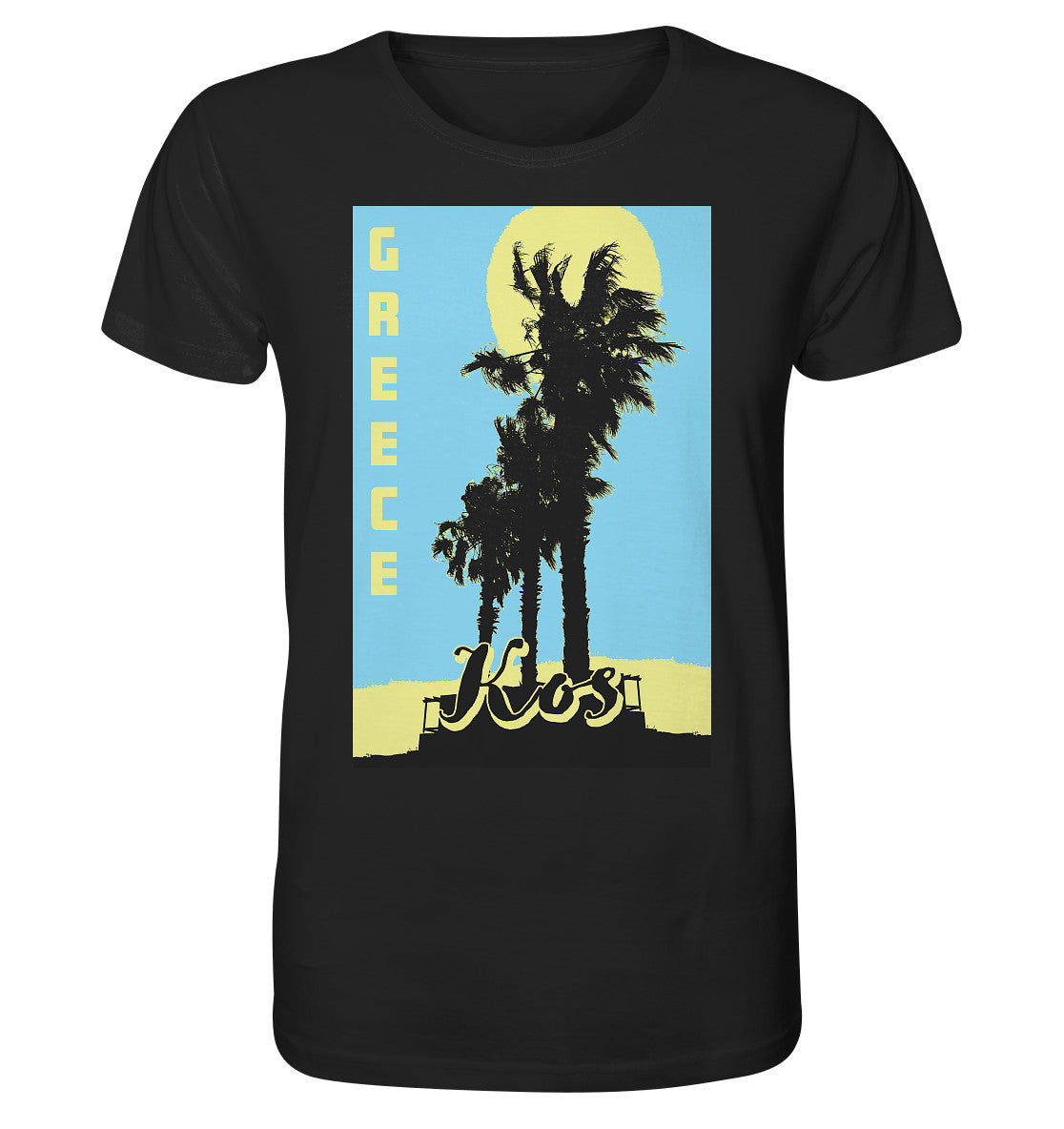 Black palm trees & Yellow sun Kos Greece - Organic Shirt