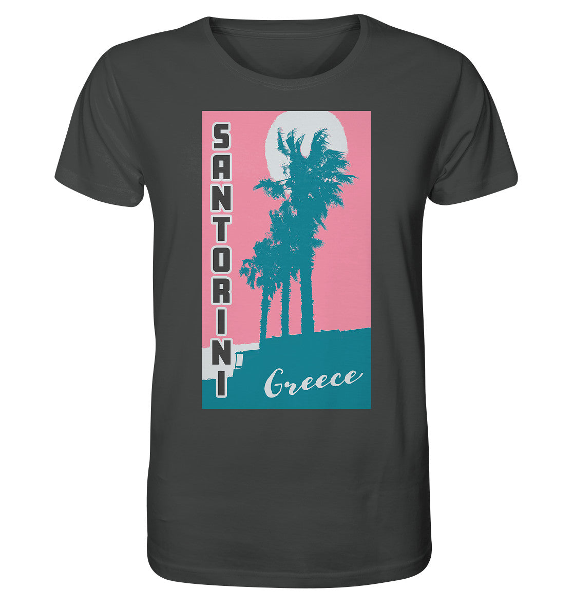 Palm trees & Pink Sky Santorini Greece - Organic Shirt