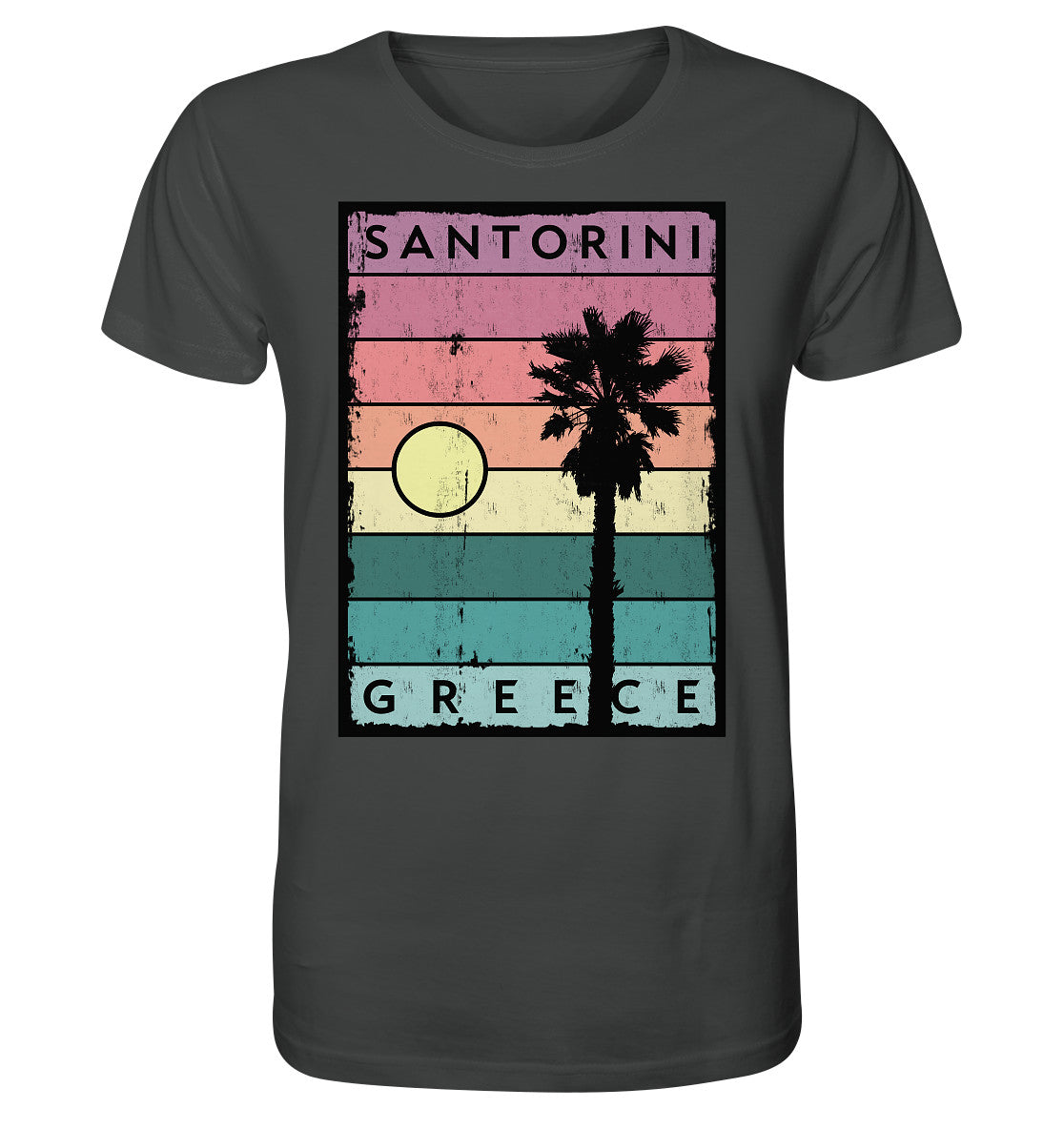 Sunset strips & Palm tree Santorini Greece - Organic Shirt