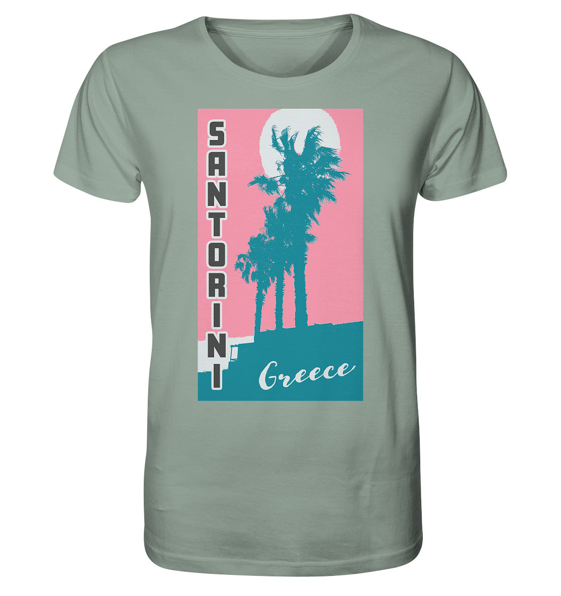 Palm trees & Pink Sky Santorini Greece - Organic Shirt