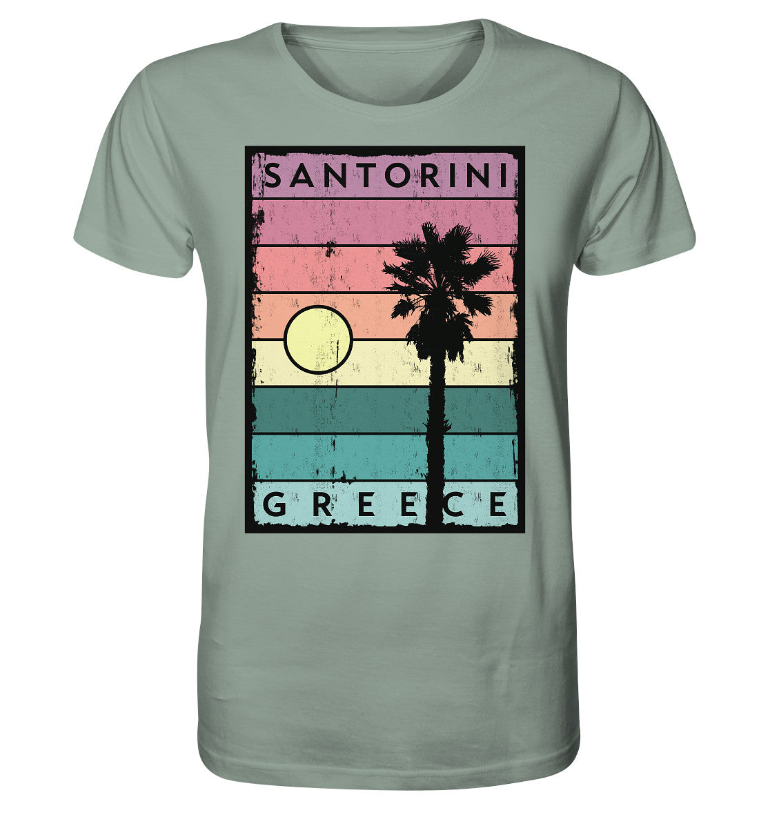 Sunset strips & Palm tree Santorini Greece - Organic Shirt