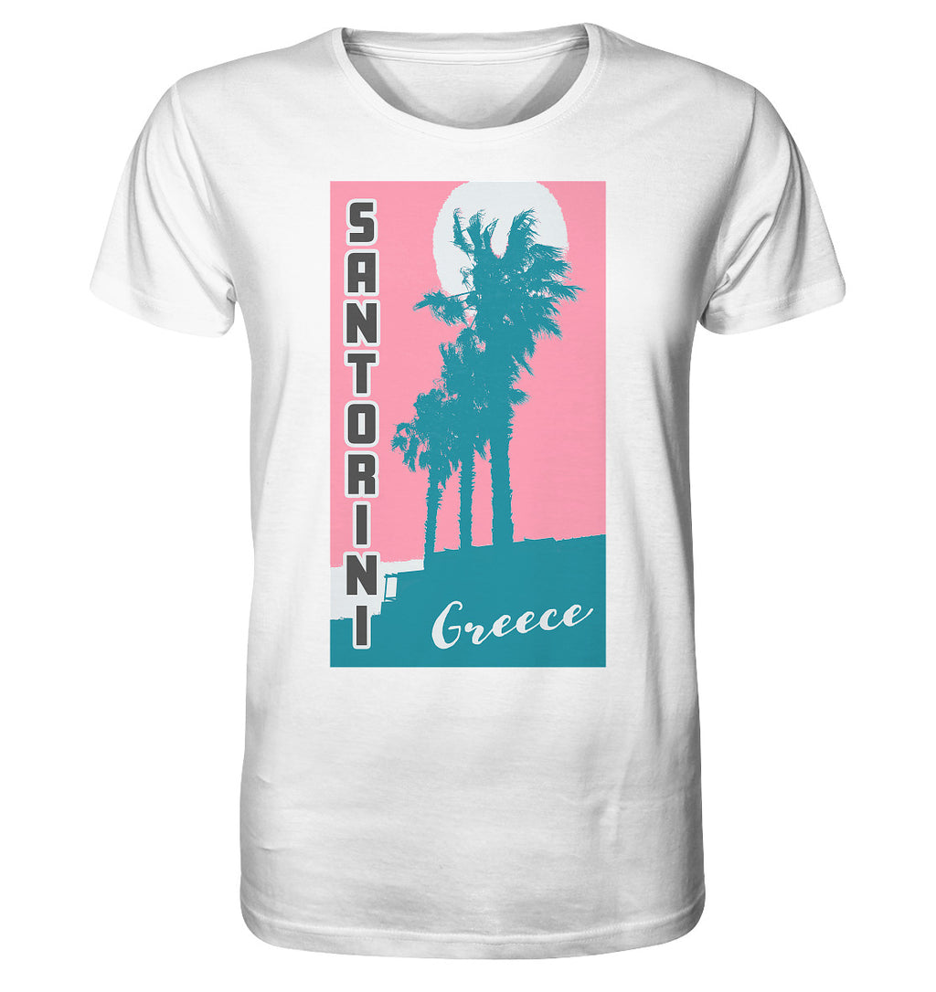 Palm trees & Pink Sky Santorini Greece - Organic Shirt