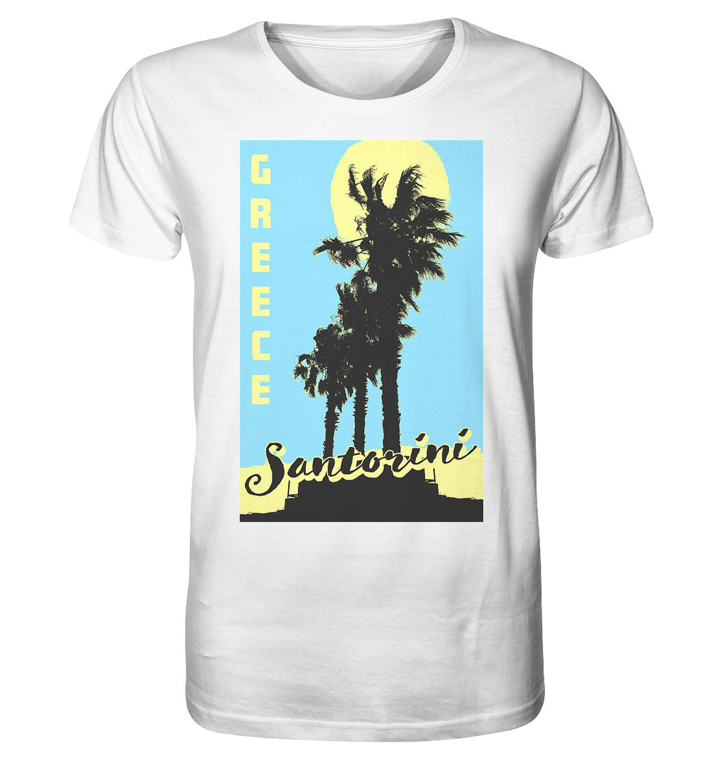 Black palm trees & Yellow sun Santorini Greece - Organic Shirt