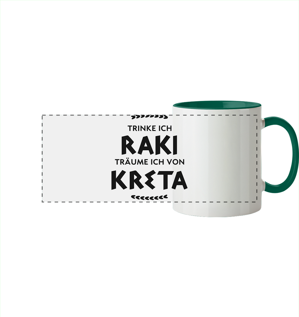 Trinke ich Raki träume ich von Kreta - Panorama Tasse zweifarbig