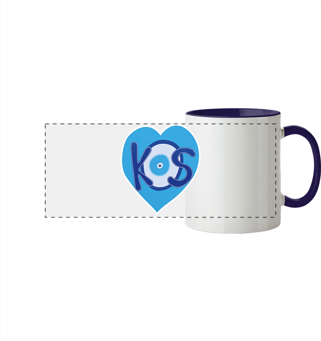 Kos - Blaues Herz - Panorama Tasse zweifarbig