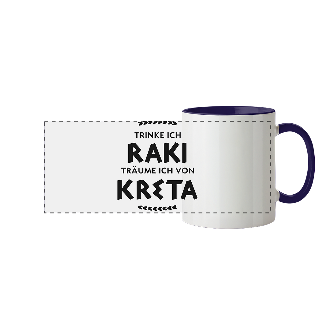 Trinke ich Raki träume ich von Kreta - Panorama Tasse zweifarbig