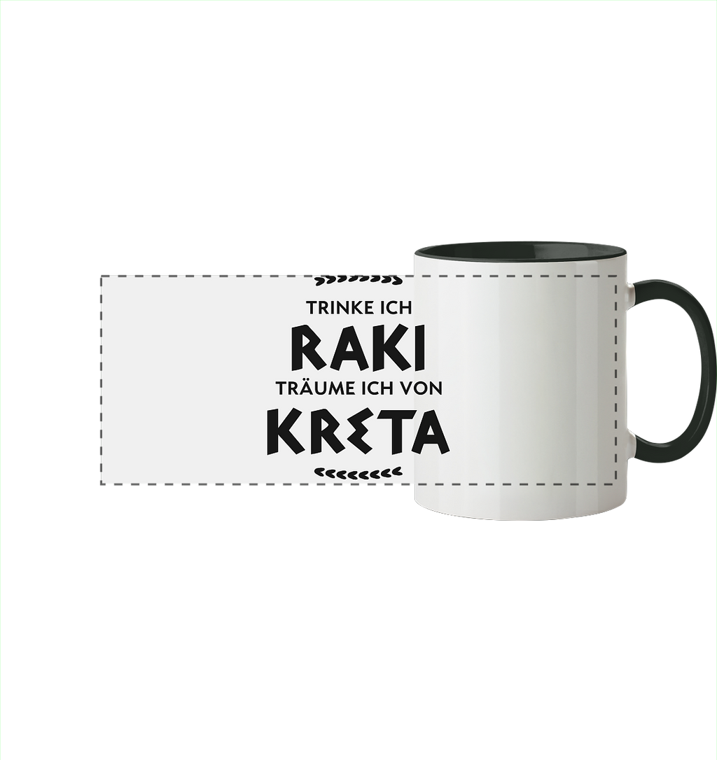 Trinke ich Raki träume ich von Kreta - Panorama Tasse zweifarbig
