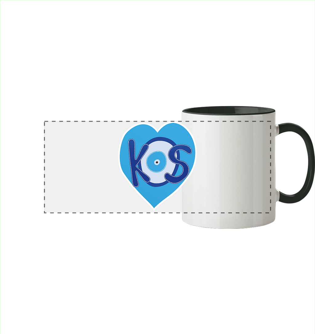 Kos - Blaues Herz - Panorama Tasse zweifarbig
