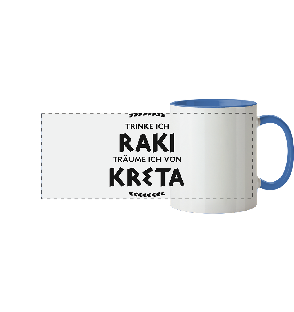 Trinke ich Raki träume ich von Kreta - Panorama Tasse zweifarbig