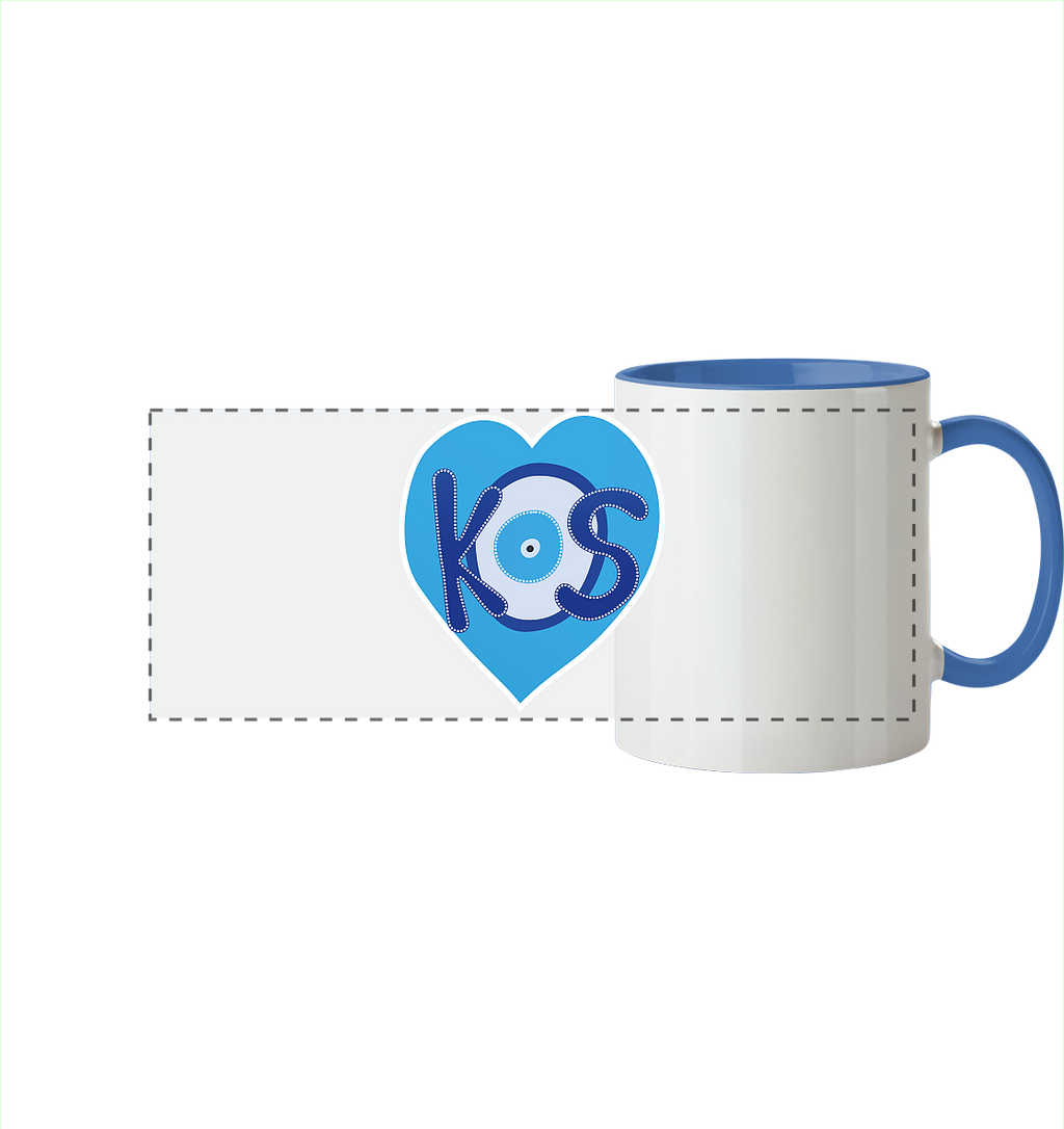 Kos - Blaues Herz - Panorama Tasse zweifarbig