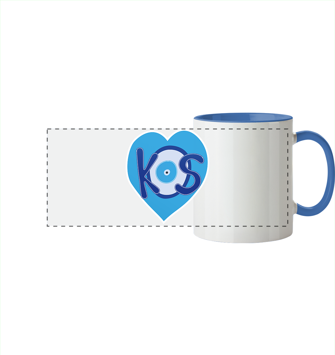 Kos - Blaues Herz - Panorama Tasse zweifarbig