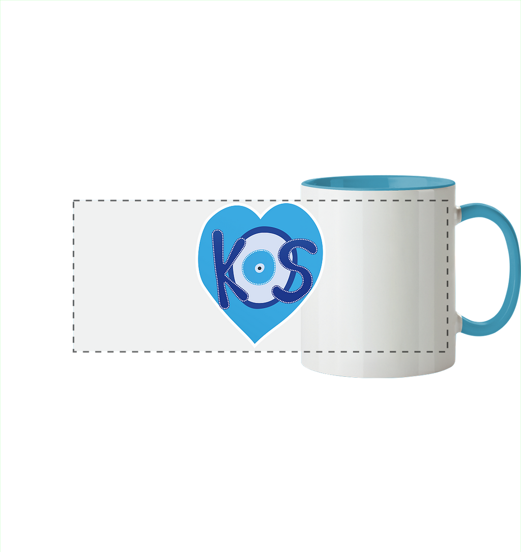 Kos - Blaues Herz - Panorama Tasse zweifarbig