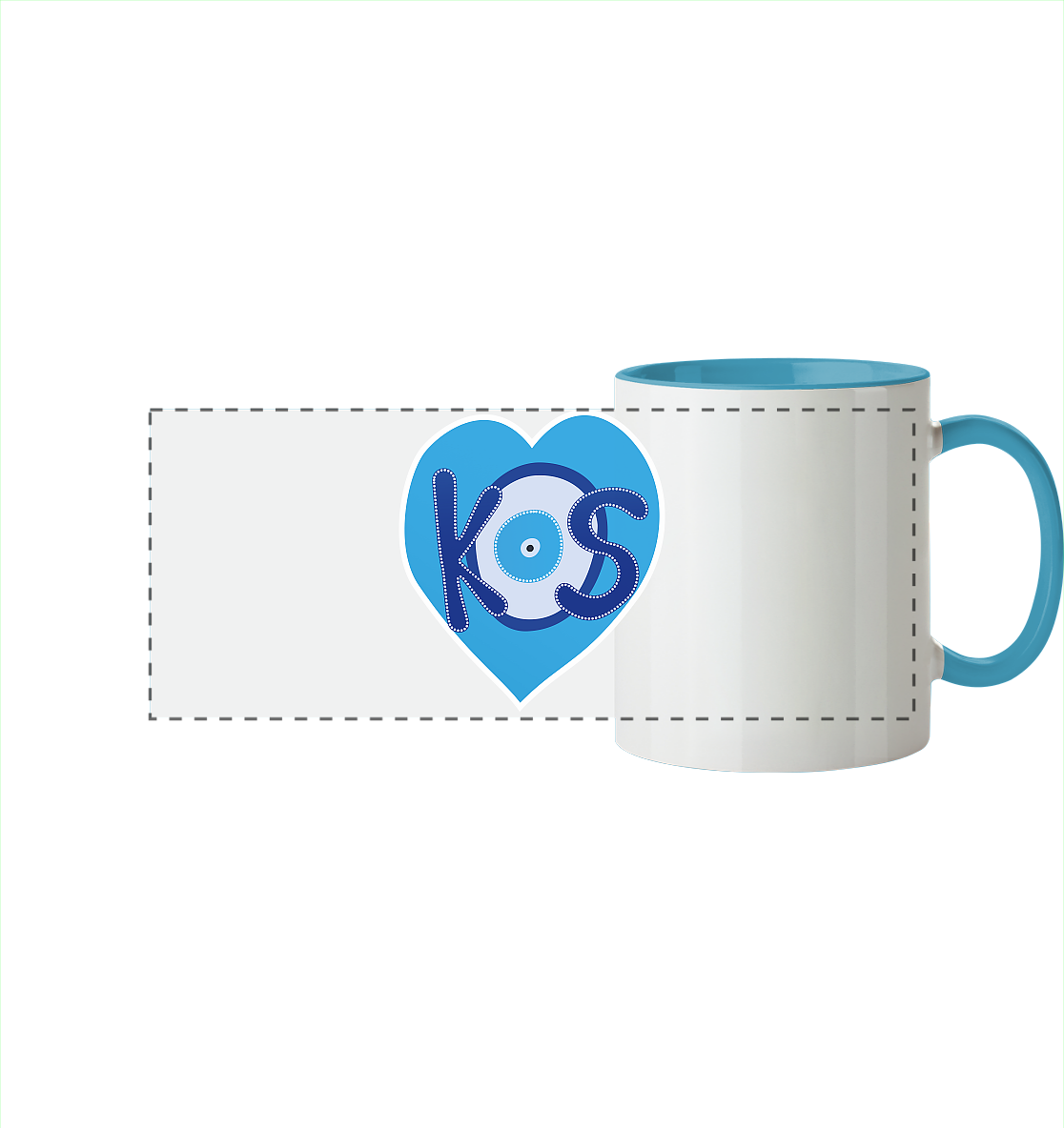 Kos - Blaues Herz - Panorama Tasse zweifarbig