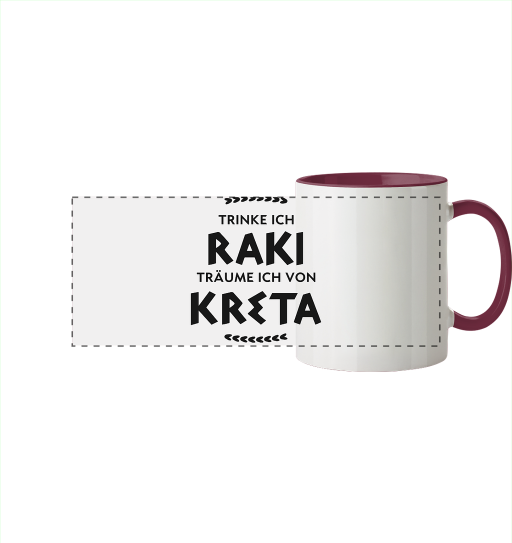 Trinke ich Raki träume ich von Kreta - Panorama Tasse zweifarbig