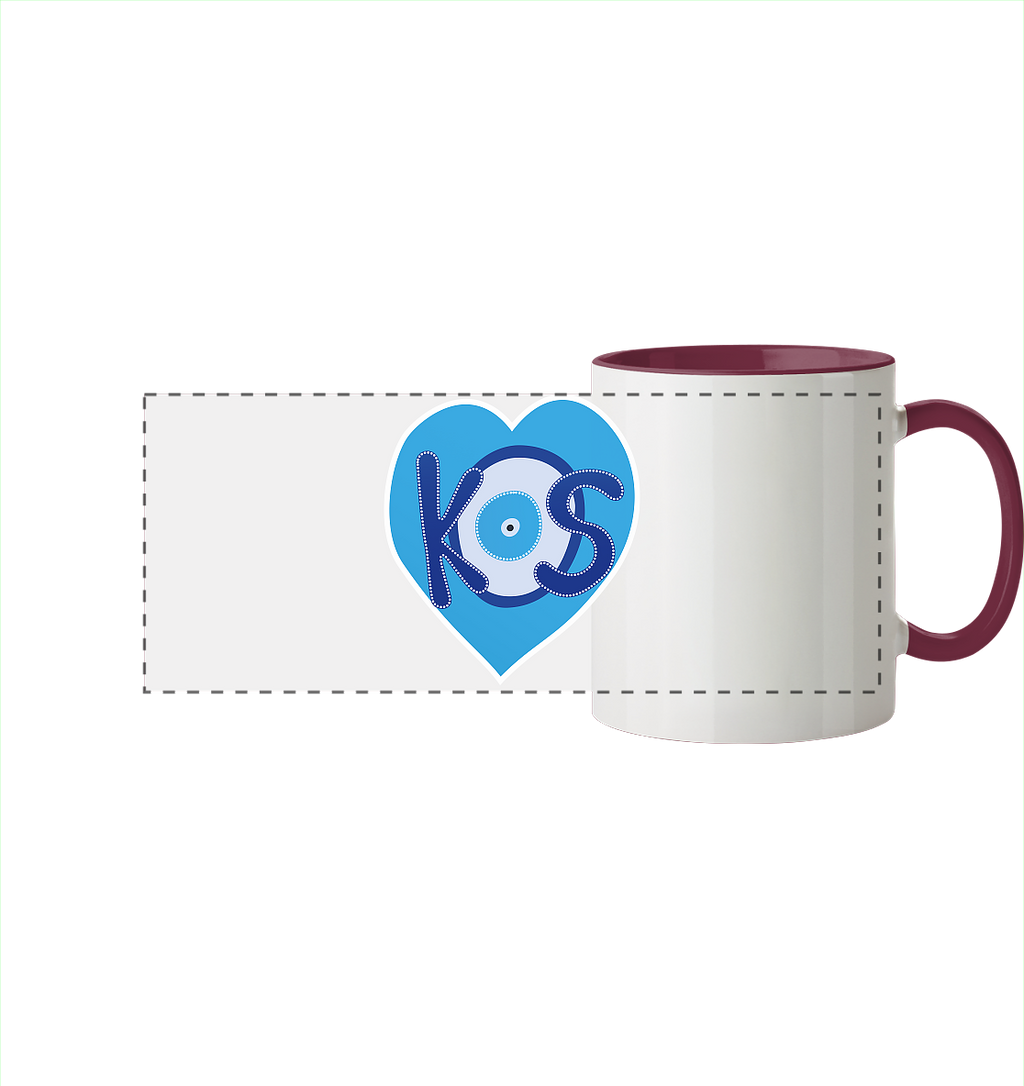 Kos - Blaues Herz - Panorama Tasse zweifarbig