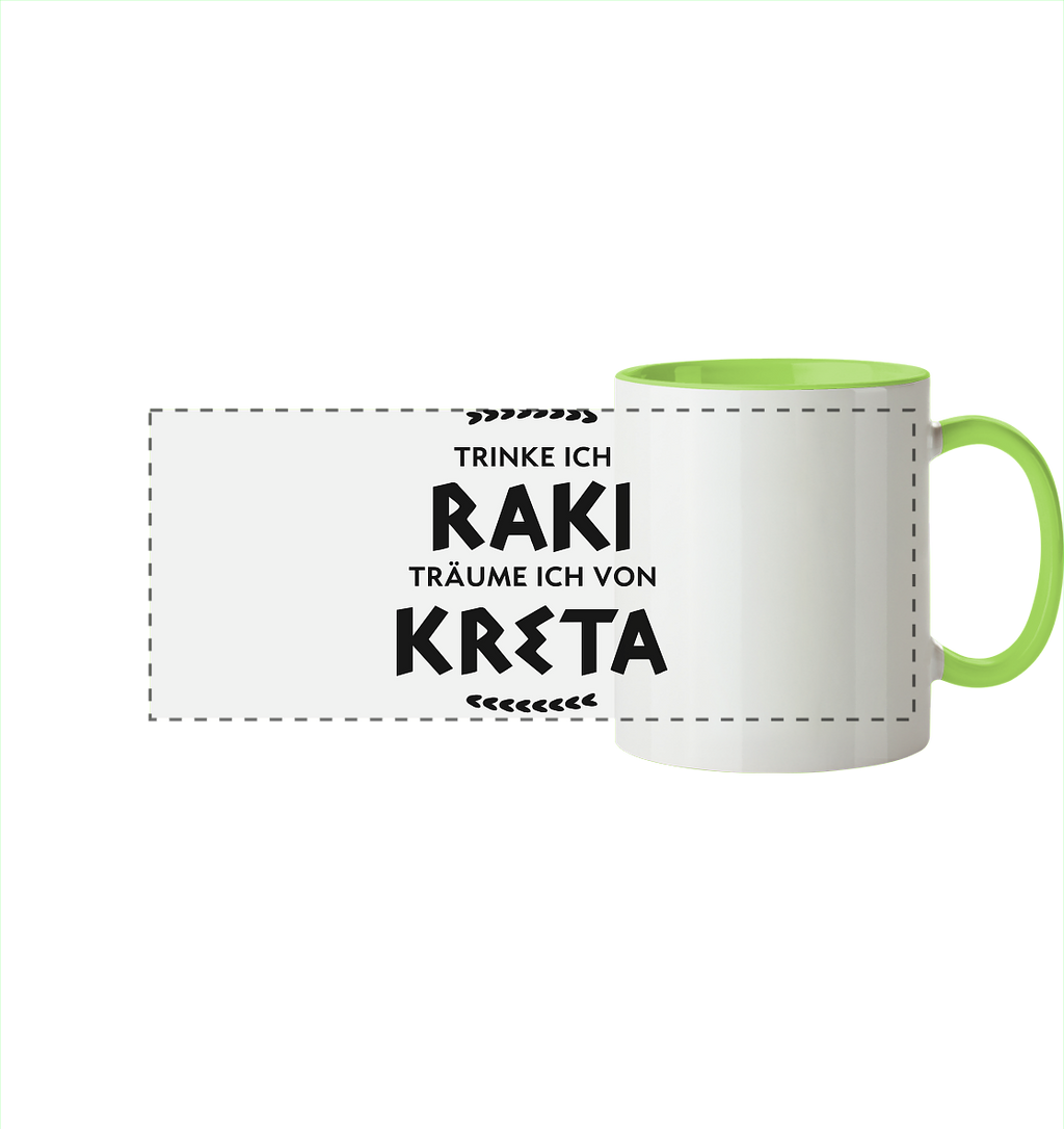 Trinke ich Raki träume ich von Kreta - Panorama Tasse zweifarbig