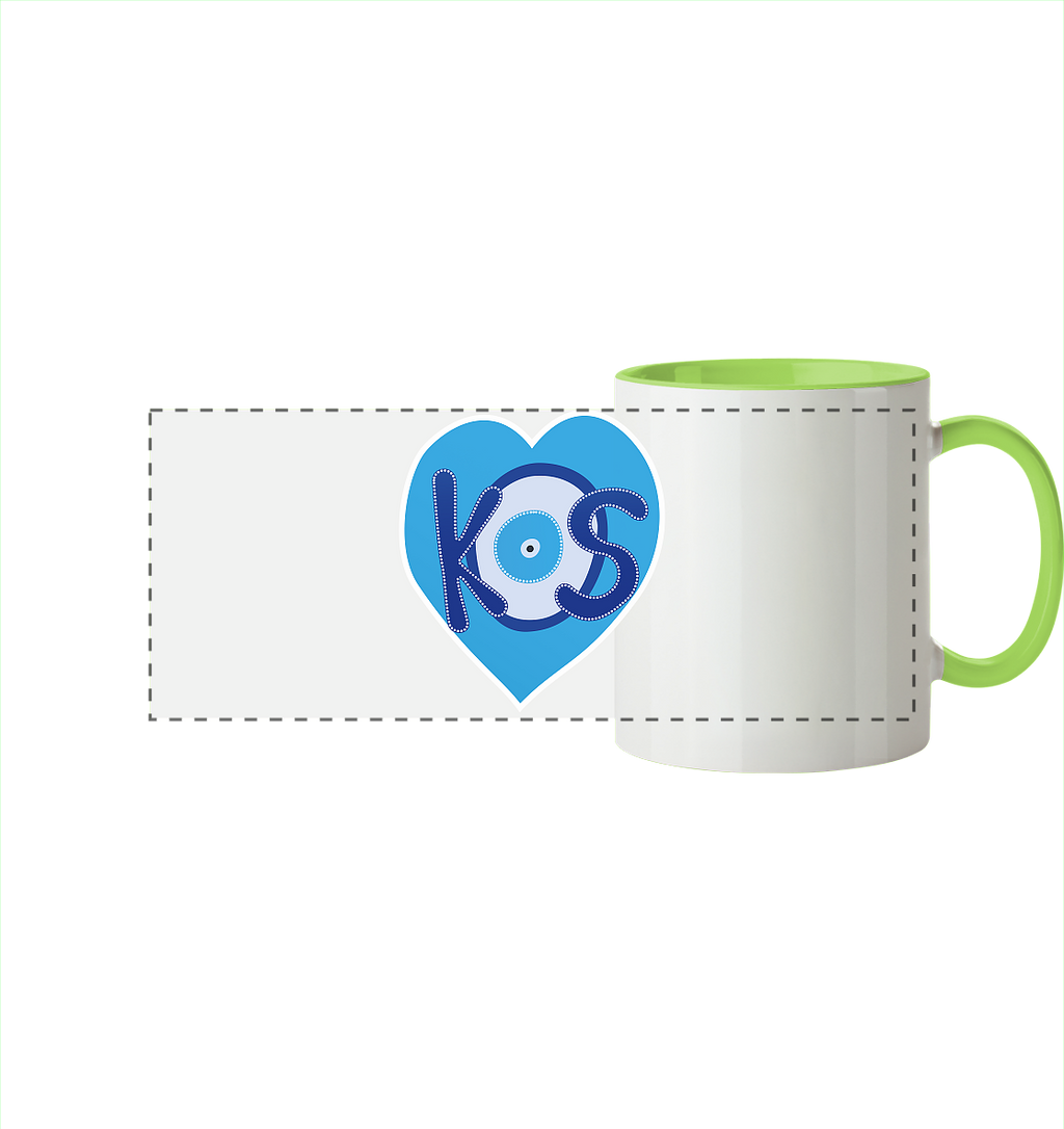 Kos - Blaues Herz - Panorama Tasse zweifarbig