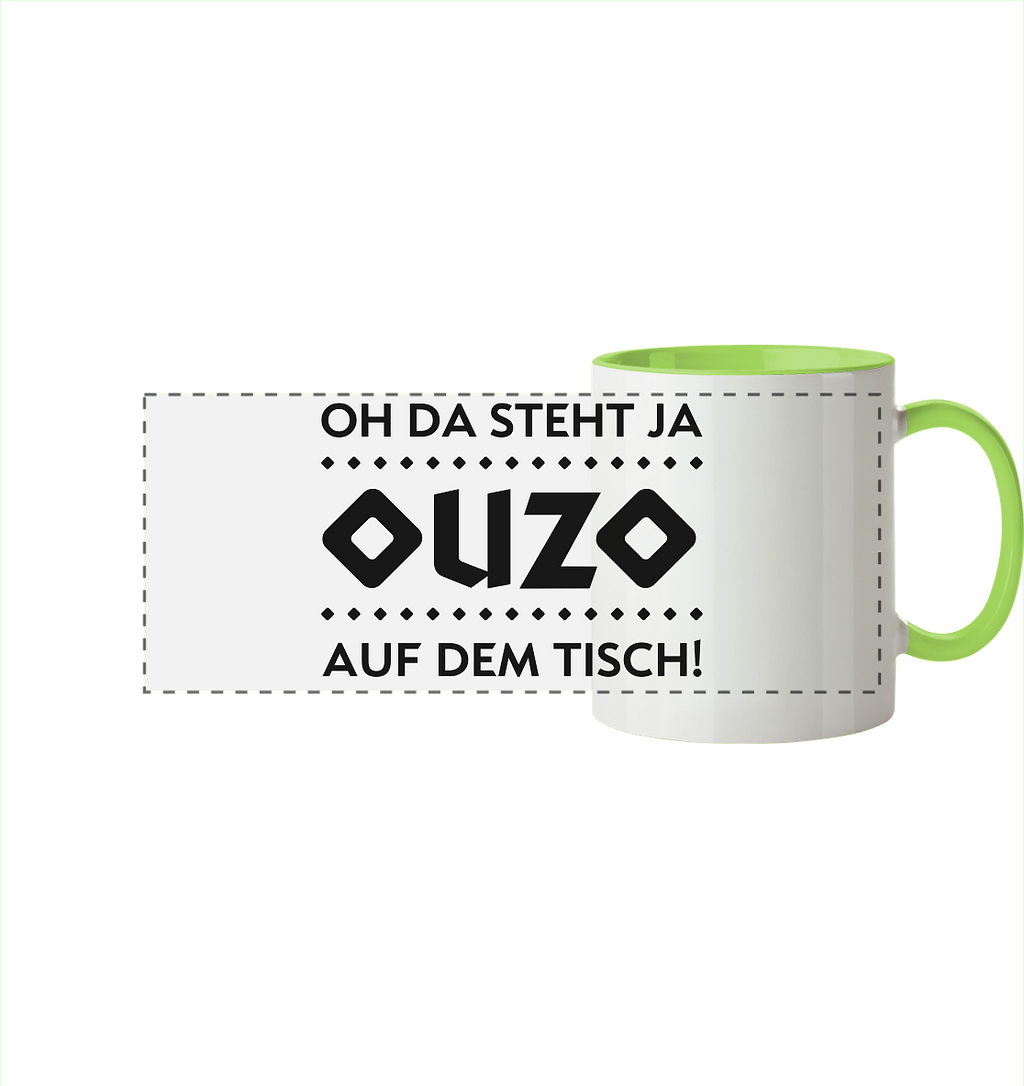 Oh da steht ja Ouzo auf dem Tisch - Panorama Tasse zweifarbig