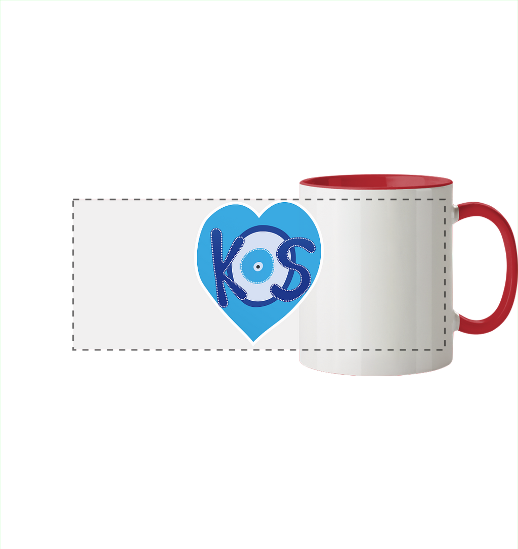 Kos - Blaues Herz - Panorama Tasse zweifarbig