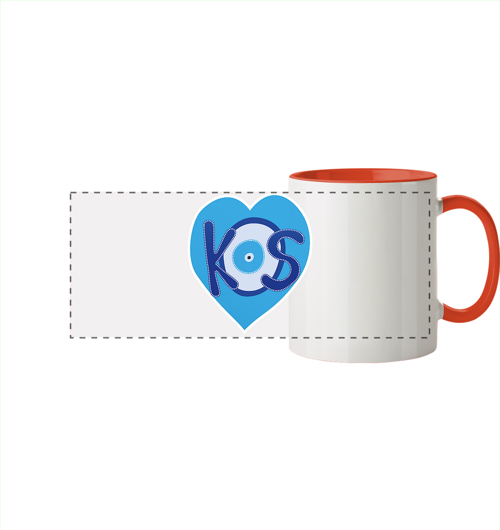 Kos - Blaues Herz - Panorama Tasse zweifarbig
