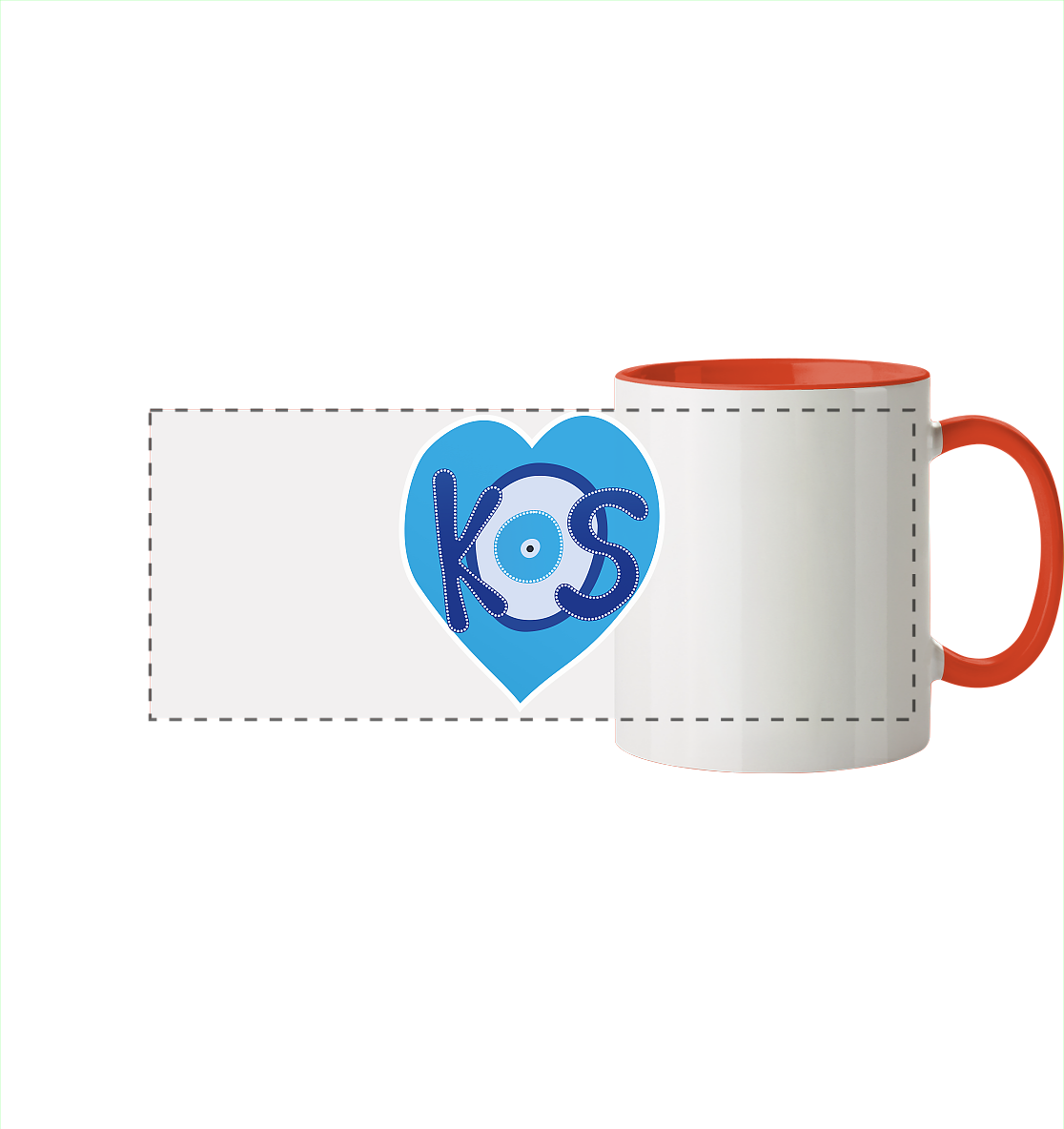 Kos - Blaues Herz - Panorama Tasse zweifarbig