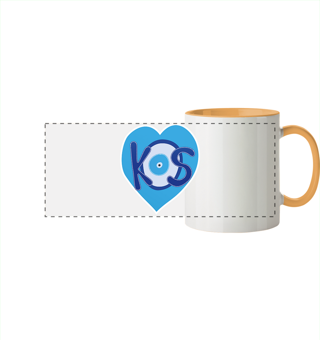 Kos - Blaues Herz - Panorama Tasse zweifarbig