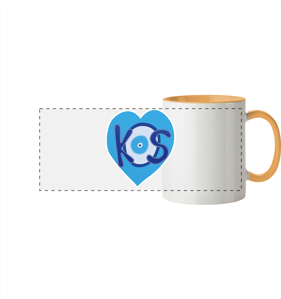 Kos - Blaues Herz - Panorama Tasse zweifarbig