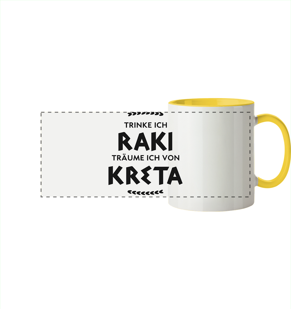 Trinke ich Raki träume ich von Kreta - Panorama Tasse zweifarbig