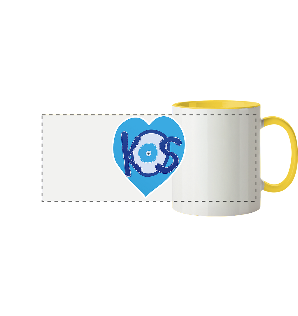 Kos - Blaues Herz - Panorama Tasse zweifarbig